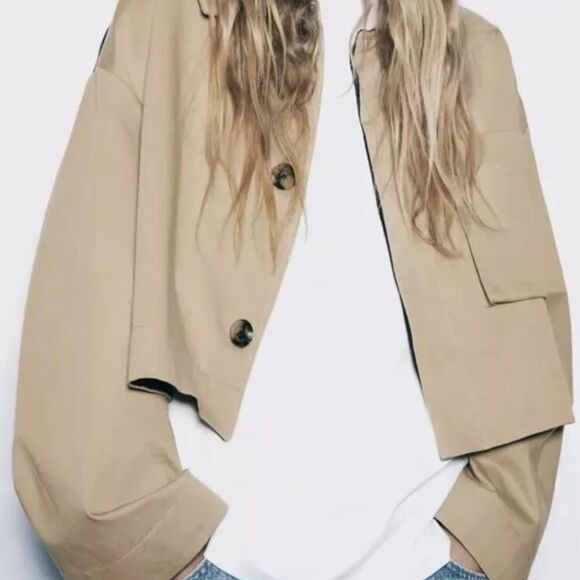 Zara Short Contrasting Wool Trench Coat Size M - Picture 2 of 7